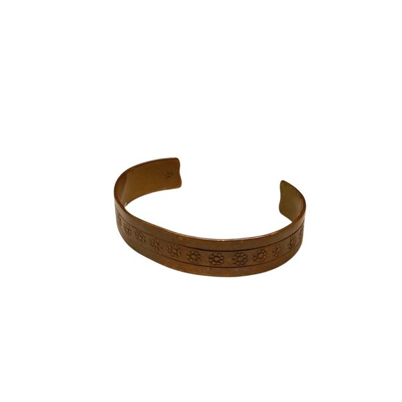 Vintage Copper Cuff Bracelet With Floral Engraving Design For Women - Picture 9 of 9